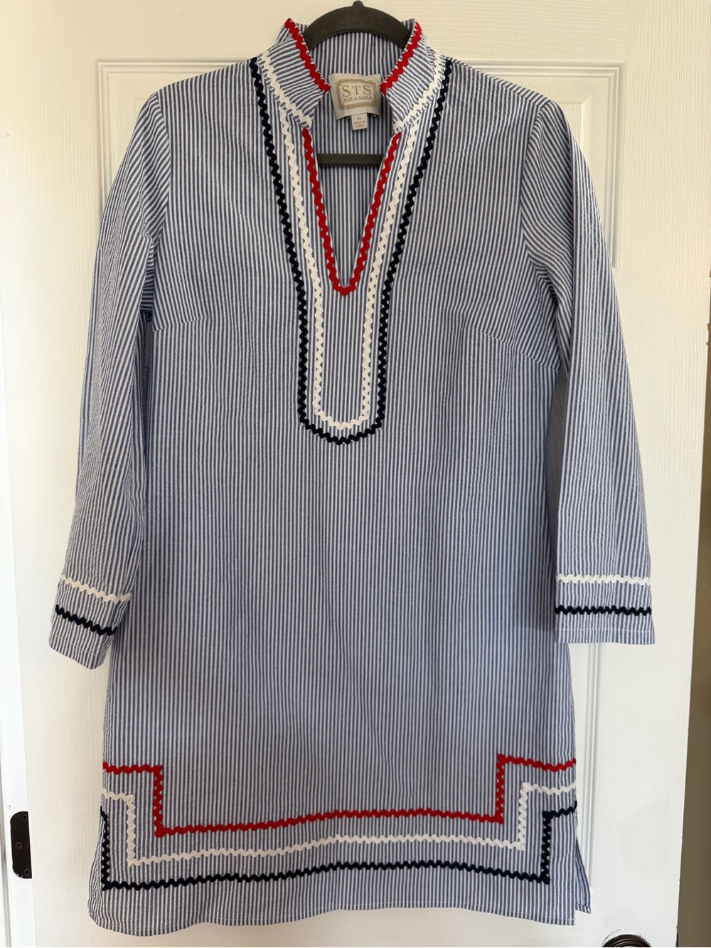Sail to Sable Red White & Blue Embroidered Tunic Dress